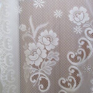 JC Penney Set of 3 Floral Lace Curtains Ivory Cream Scalloped Edges 72 x 42.5"